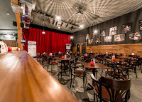 Theatre lounge with red curtain